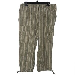 Marla Kim Vertical Striped Woven Capris (Size: XL, Color: Olive/Tan/White)